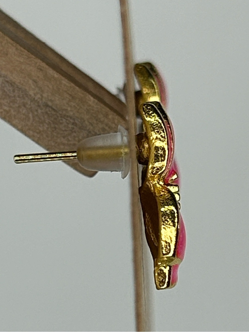 Pink Floral Petal Stud Earrings - Gold Trim Fashion Jewelry - Picture 4 of 4